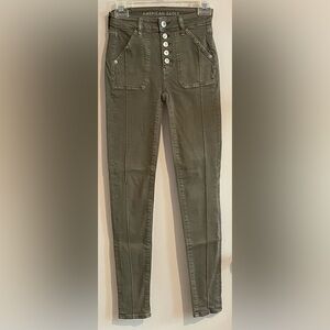 AMERICAN EAGLE Next Level Stretch Hi-Rise Jeggings Olive Green